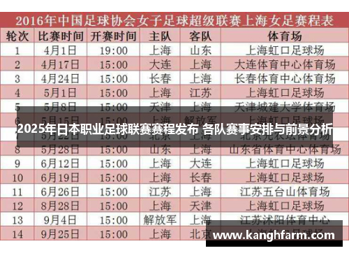 2025年日本职业足球联赛赛程发布 各队赛事安排与前景分析